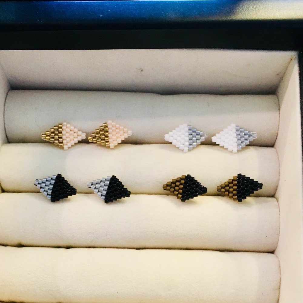 Two Tone Diamond Beaded Earrings